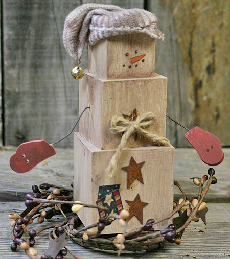 primitive snowman wood blocks DIY Primitive Decor   Create your own Primitive Snowman out of Wood Blocks