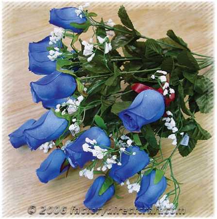 Royal Blue Silk Closed Rose Bud Bush Bridal Bouquets Wedding Flowers 