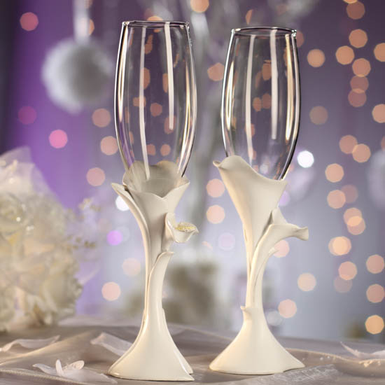 Calla Lily Toasting Flutes Toasting Glasses Wedding Reception 