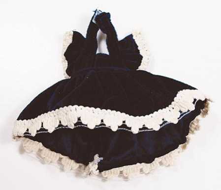 Navy Blue Lace Dress on Medium Navy Blue Velvet Apron Dress With Ivory Lace Trim   Doll And