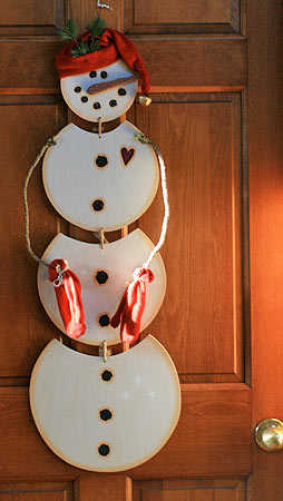 LARGE! 32-1/2" Primitive Wooden Hanging Snowman