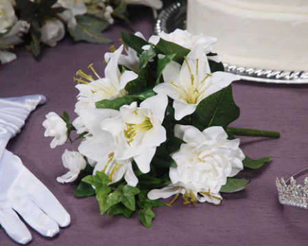 Silk Cream White Lily and Gardenia Wedding Bridal Bouquet Silk Floral 