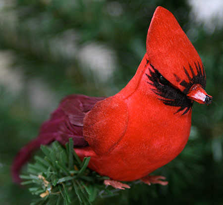 Cardinal Bird Flying on Artificial Bright Red Feather Cardinal Bird   Artificial Birds   Bird