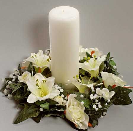 Artificial Silk Cream White Lily and Rose Candle Ring Wedding Centerpieces