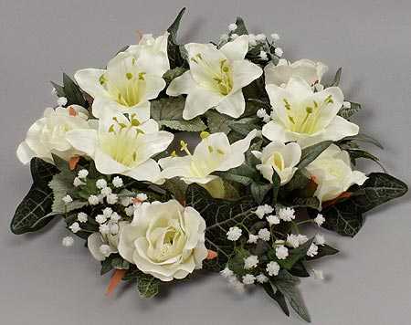 Artificial Silk Cream White Lily and Rose Candle Ring Wedding Centerpieces