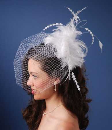 Wedding Birdcage Veil with White Feather Fascinator Wedding Tiaras and 