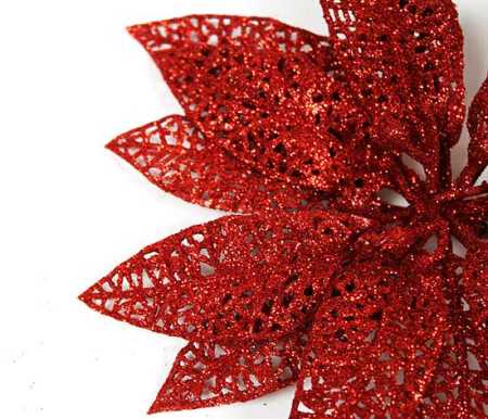 9 Red Glitter Lace Poinsettia Stems Pkg of 12 Christmas Holiday Florals 
