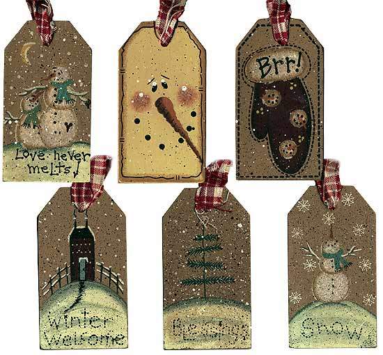 Primitive Winter Holiday Wooden Gift Tag - Signs &amp; Ornaments - Home 