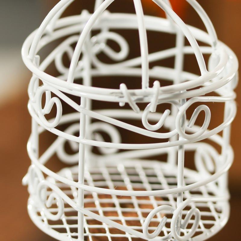 Set of 3 Miniature White Wire Bird Cages Bridal Shower Favors Wedding