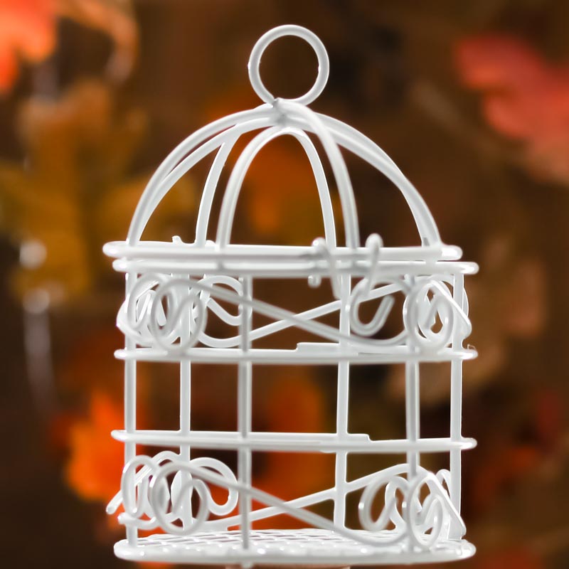 Set of 3 Miniature White Wire Bird Cages Bridal Shower Favors Wedding 