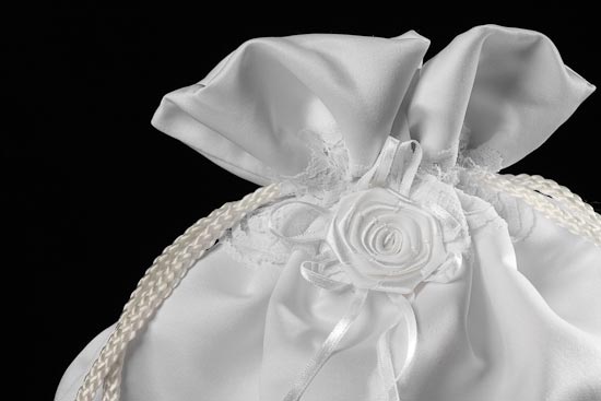 White Satin with Lace Detailing Money Bag Purse For the Bride Wedding 