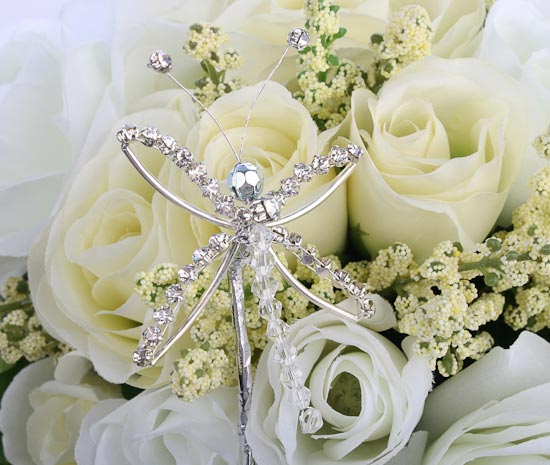 Rhinestone Dragonfly Bridal Bouquet Pick Floral Picks and Leaves Bridal 