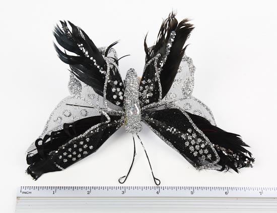 Black and Silver Glitter Artificial Butterfly Birds Butterflies Birds 