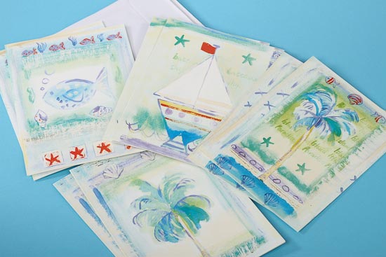 8 count Beach Themed Blank Note Cards and Envelopes Wedding Invitations 