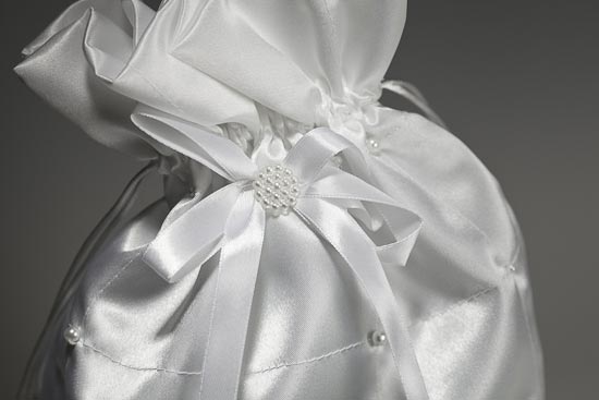 White Satin with Pearl Accents Wedding Money Bag Money Bags and Bridal 
