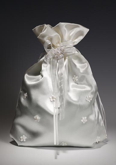 Ivory Satin with Floral and Pearl Accents Wedding Money Bag Money Bags and