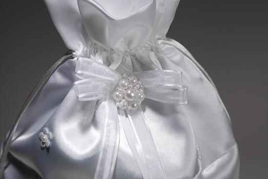 White Satin with Floral and Pearl Accents Wedding Money Bag Money Bags and 