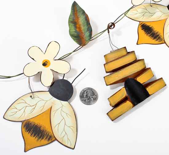 Bumble Bees Beehives and Flower Rustic Garden Theme Garland Primitive 