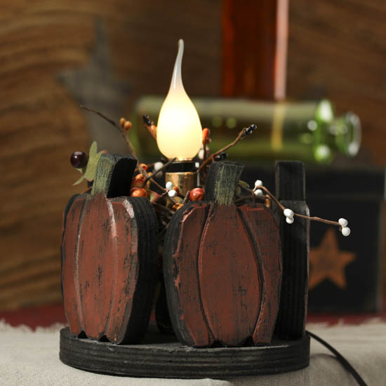 Primitive Wooden Pumpkin and Pip Berry Lamp - Fall and Halloween Sale 