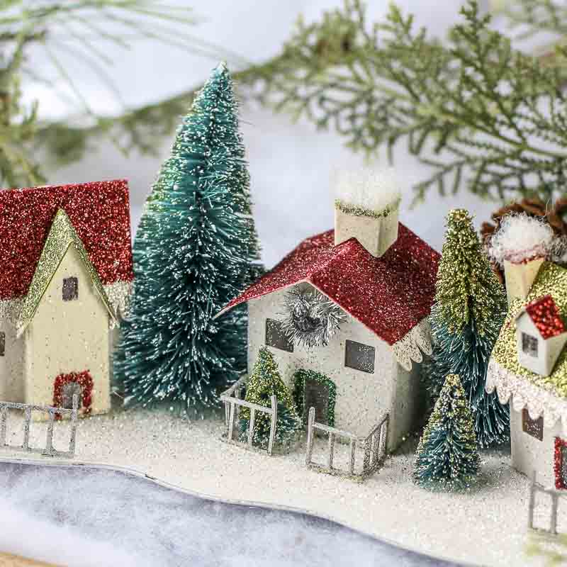Glittered Miniature Christmas Village  Table Decor  Christmas and