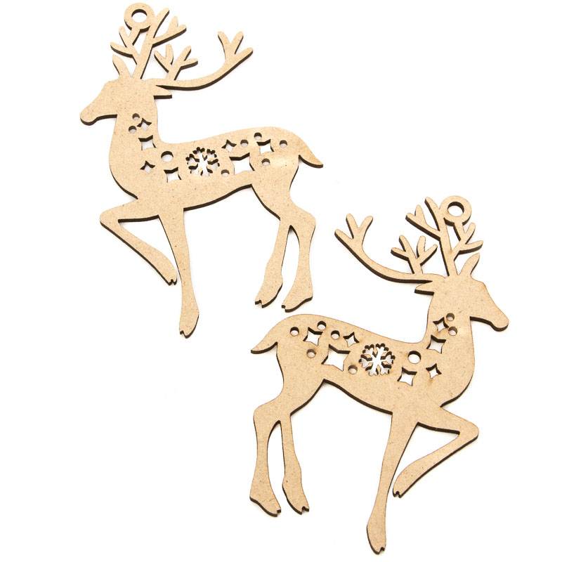 Unfinished Wood Laser Cut Reindeer Cutouts Christmas Ornaments