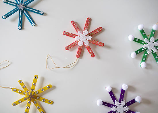 How to Make Colorful Popsicle Stick Snowflakes with Kids - Fun-A-Day!