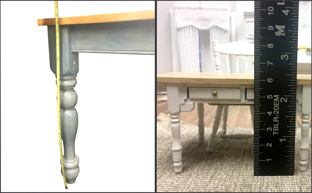 Showing the relationship of a full size table to a miniature table