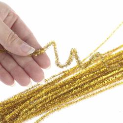 Gold Metallic Tinsel Pipe Cleaners, 12'' x 6 mm Diameter, Mardi Gras Supplies from Factory Direct Craft
