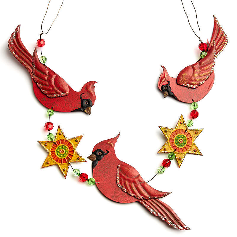 Metal Painted Cardinal and Star Garlands | 2 Garlands