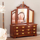 Dollhouse Miniature Classic Bedroom Dresser with Mirror in Oak T4467 