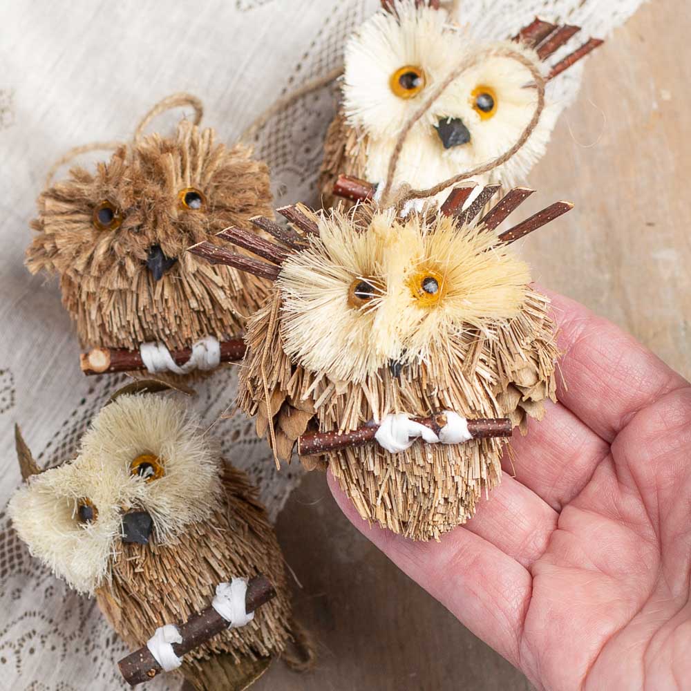 Set of Natural Sisal Owl Ornaments - Birds & Butterflies - Basic Craft ...