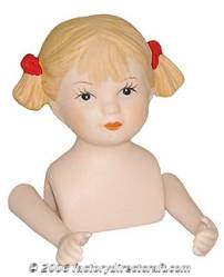 1-1/2" Blonde Girl Pigtails Porcelain Doll Head and Hands