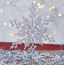 Silver Glittered Snowflake Ornaments
