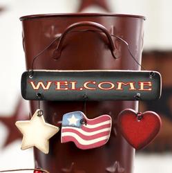 Primitive Americana "Welcome" Wood Ornament Sign
