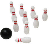 Dollhouse Miniature Wood Bowling Pins and Bowling Ball Set
