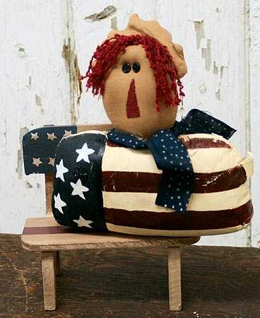 Primitive Americana Wooden Bench - Doll Accessories - Doll 