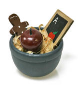 Miniature Gingerbread Man, Slate, and Apple in Bowl