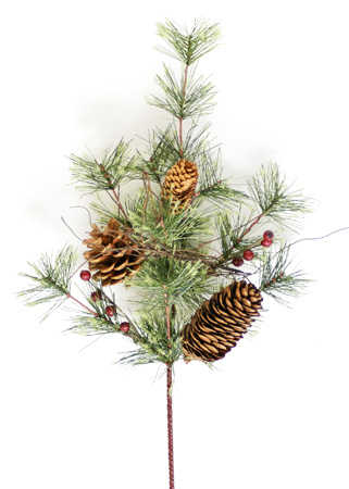 Artificial Mountain Pine Spray with Berries and Pinecones - Christmas ...