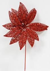 Red Glitter Lace Poinsettia Stems