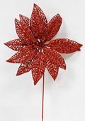 Red Glitter Lace Poinsettia Stems
