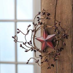 Burgundy Pip Berry and Red Barn Star Wreath