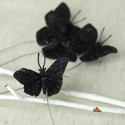 Miniature Black Glitter Artificial Butterflies