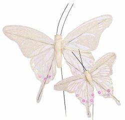 White Sheer Iridescent Glitter Artificial Butterflies