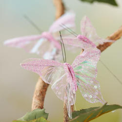 Pink Sparkling Sheer Artificial Butterflies