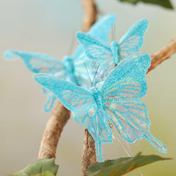 Sheer Blue Iridescent Glitter Artificial Butterflies