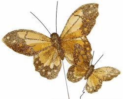 Gold Glittered Artificial Butterflies