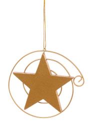 Gold Metal Swirl Wood Star Ornament
