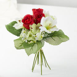Red Artificial Rose, Hydrangea, and Daylily Bundle