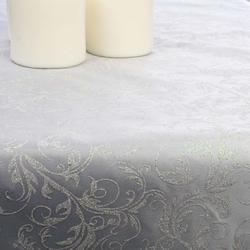 White Satin and Glitter Scroll Leaf Table Runner