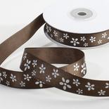 Brown and White Flower Satin Ribbon